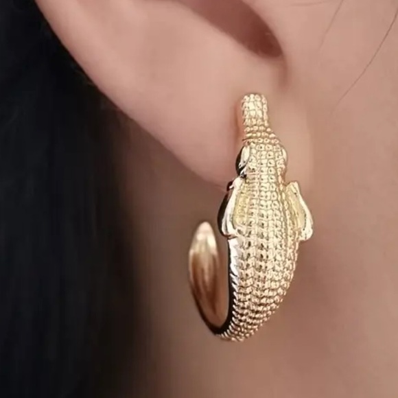 NEW Crocodile Hoop Earrings - Picture 2 of 2